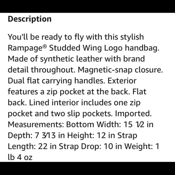 NWT Rampage Wing Logo Shoulder Bag Tote Purse Carryall Roomy Almond - Picture 14 of 14